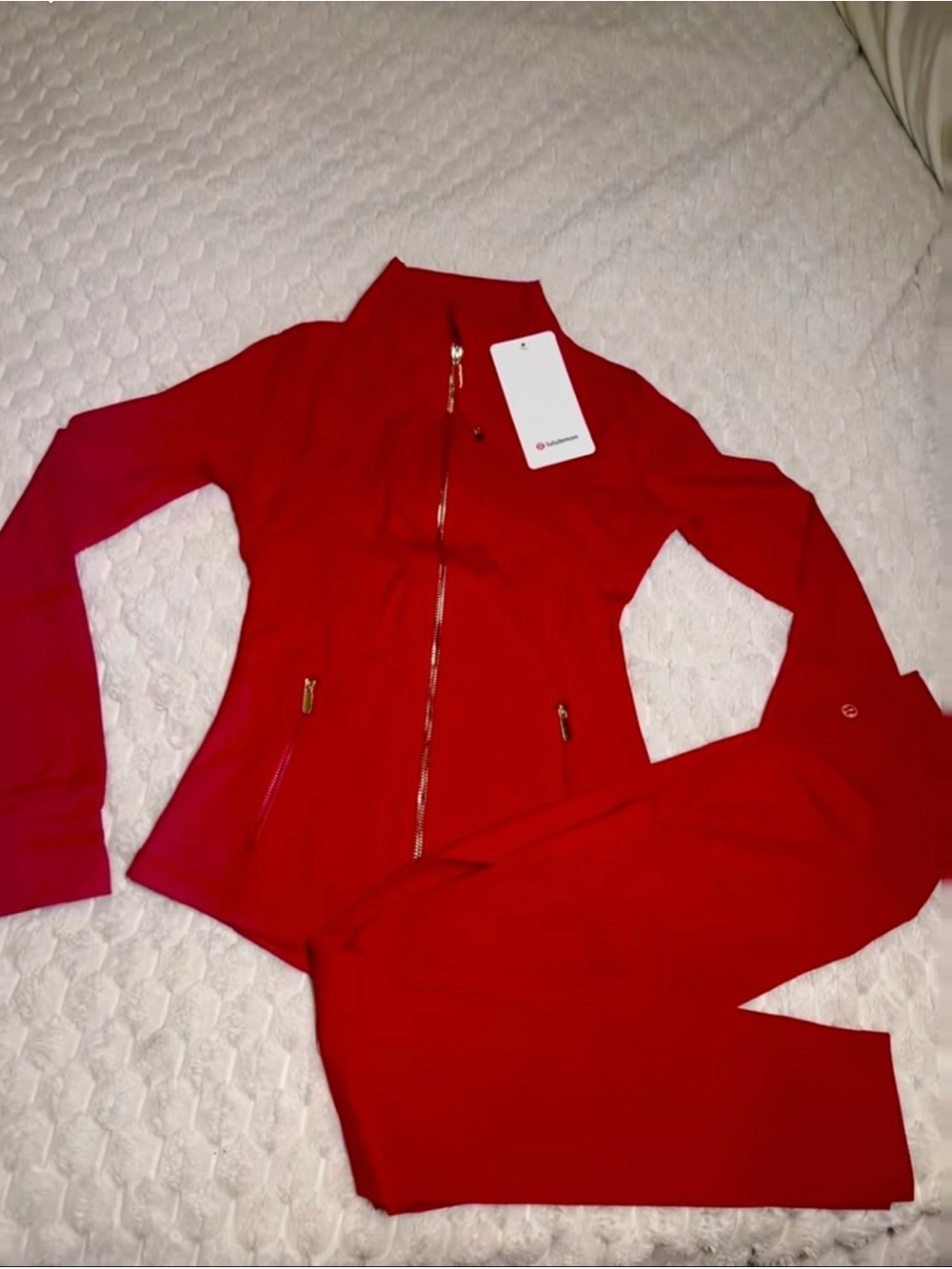 lululemon athletica Red Zip-Up Jacket and Leggings Set